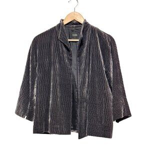 Eileen Fisher Silk Blend Textured Gray Open Front Jacket Womens Blazer Sz Small